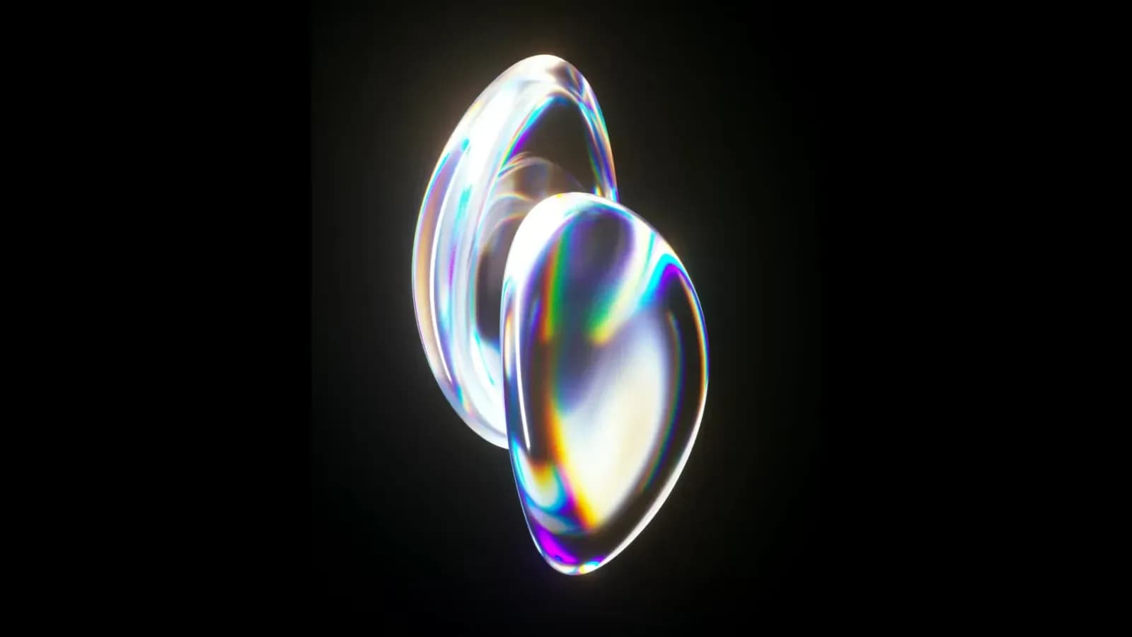 Two iridescent glass droplets on a black background